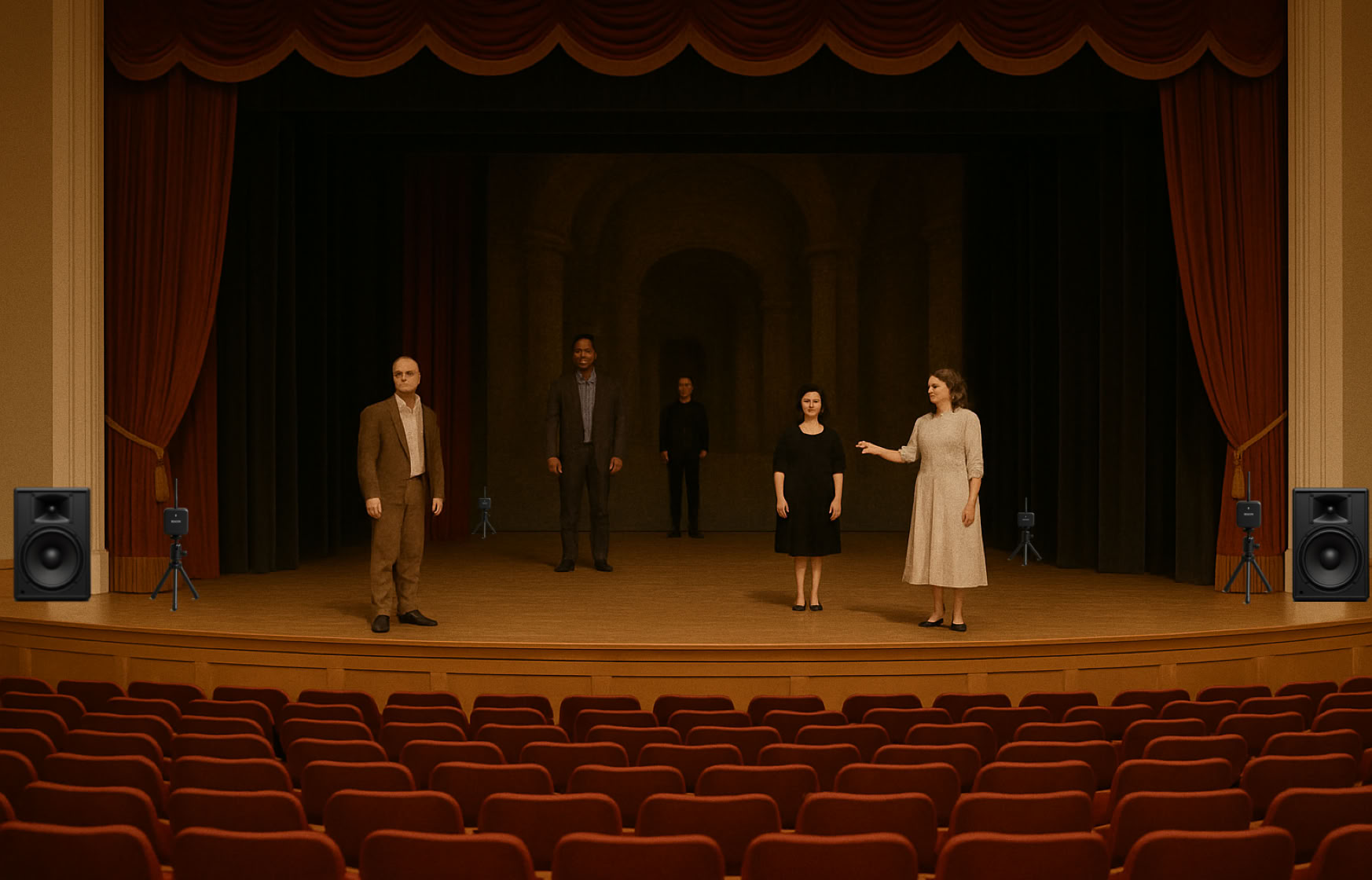 Modern home studio setup with music production equipment including keyboard, computer, and speakers.